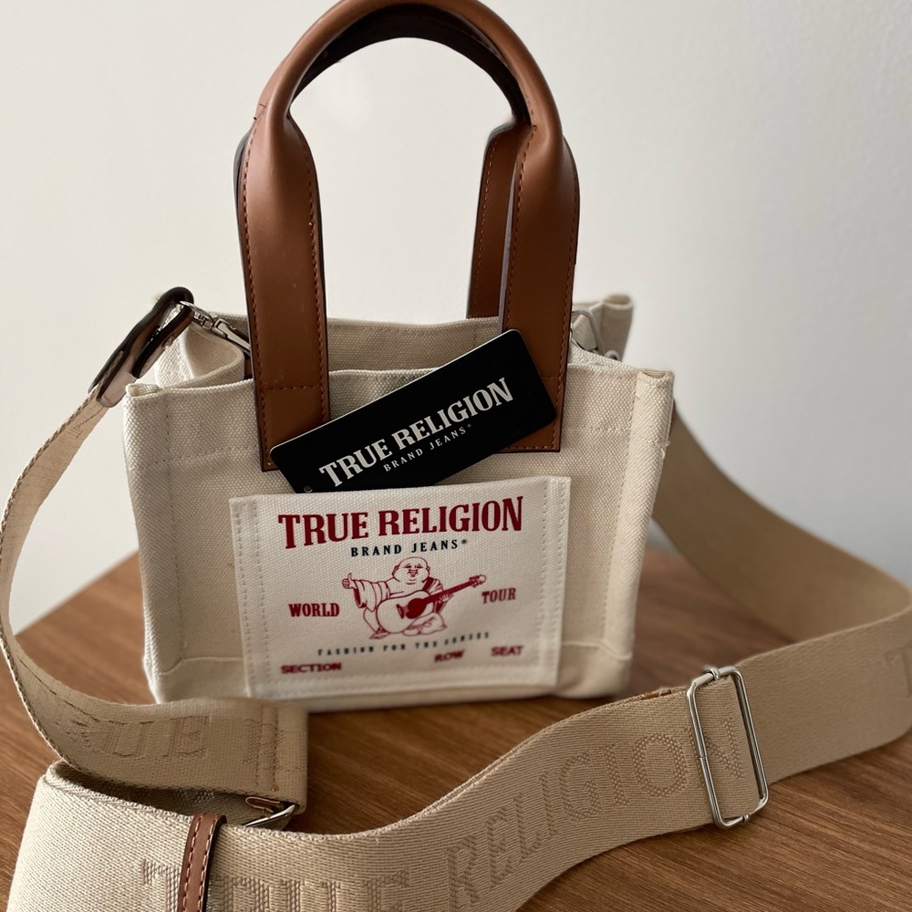 True Religion OffWhite and Brown Messenger Bag